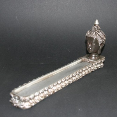 Thai Boeddha hoofd wierookhouder, polystone, zilver 28cm (460)